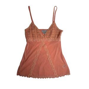 Guess Jeans Authentic Vintage Crochet & Nylon Peach Lace Trim Cami Top S/P